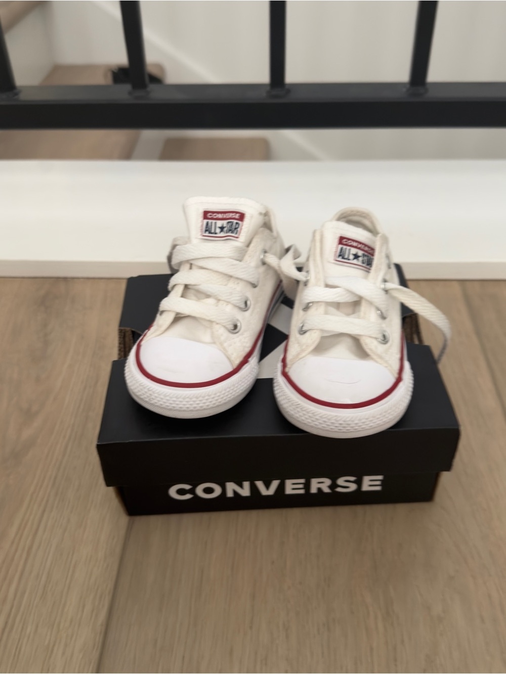 Converse Kids White Canvas Low Top Sneakers with Red Trim